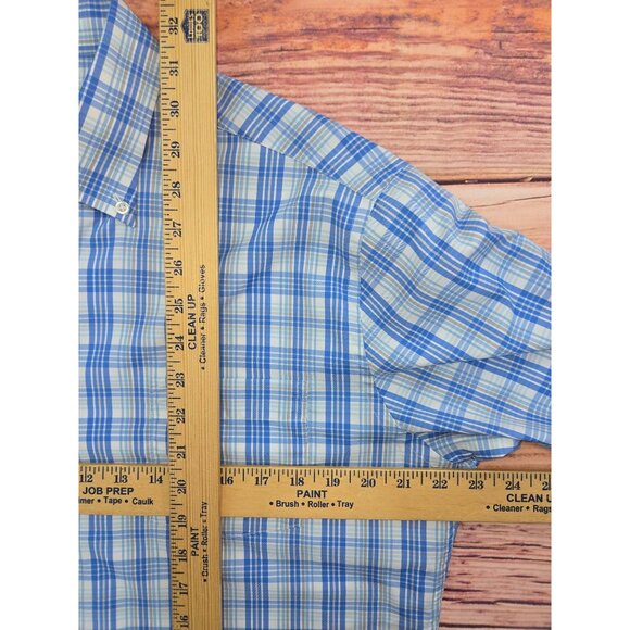 Peter Millar Mens Medium Blue Plaid Button-Down Shirt Summer Comfort Nylon Blend - Picture 7 of 7